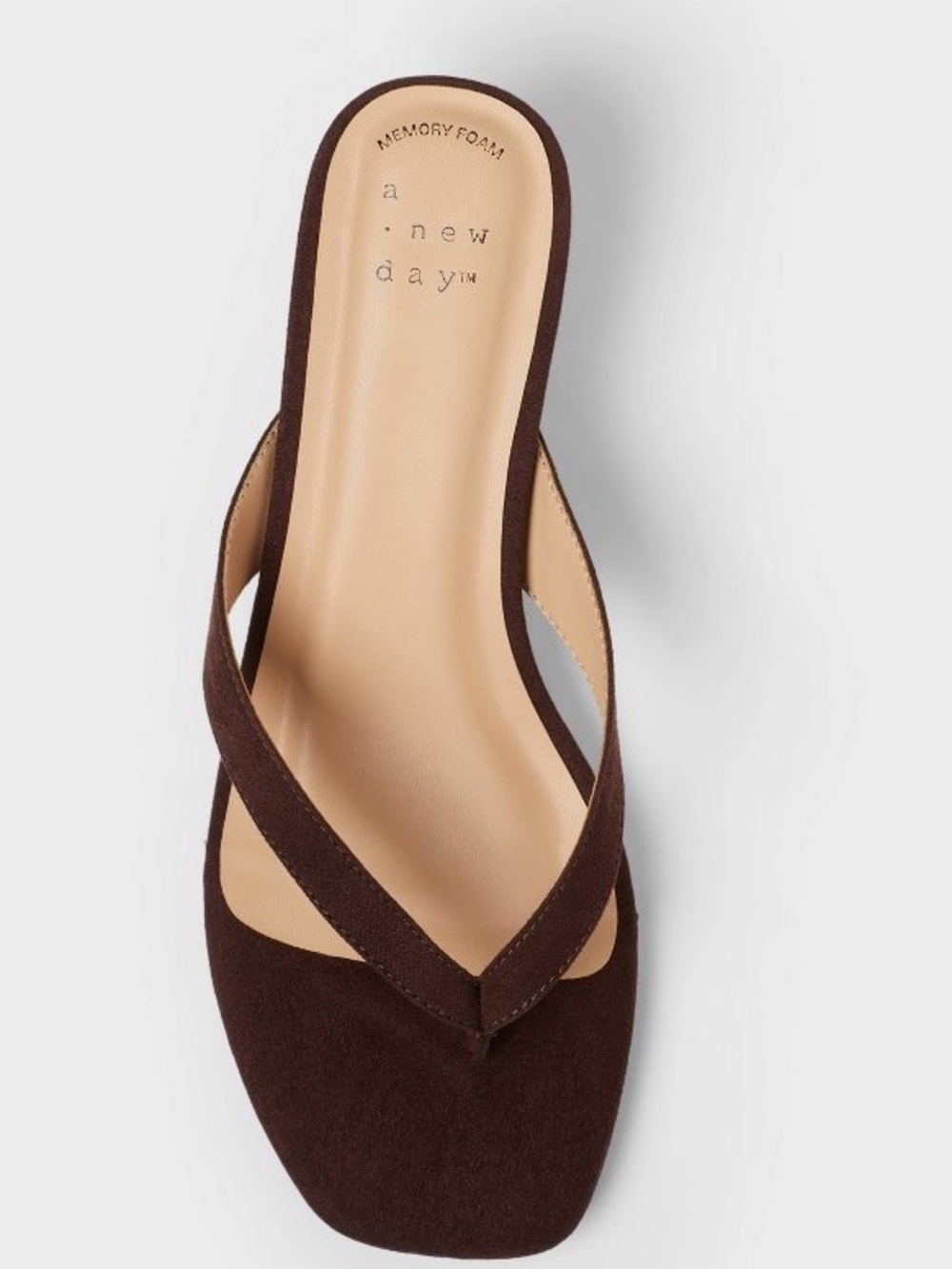 A new day Dark Brown Suede Thong kitten heel Sandal with Tan Footbed - Women